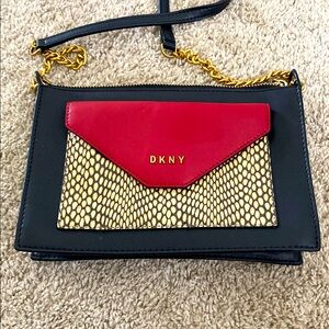 Vintage DKNY Black and Red Crossbody Bag with Gold Accents
